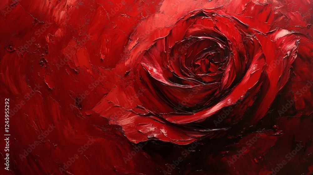 Aufkleber red rose rendered with fluid paint and abstract expressionism the full canvas features thick oil pai
