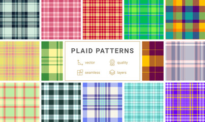 Gingham-inspired plaid patterns, great for textile, fabric, and shirt designs with rustic and British fashion vibes.