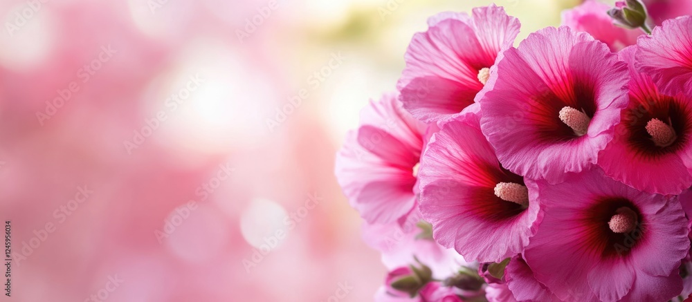 Aufkleber vibrant fuchsia hollyhocks alcea rosea in soft focus with ideal blank space for adding personalized 