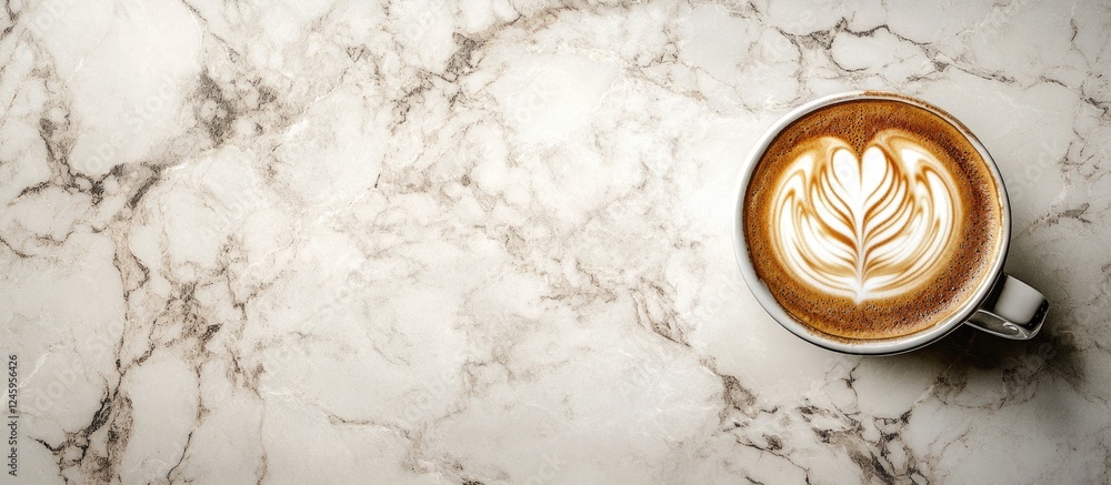 Poster cappuccino with latte art on marble tabletop showcasing elegant design and inviting atmosphere for c