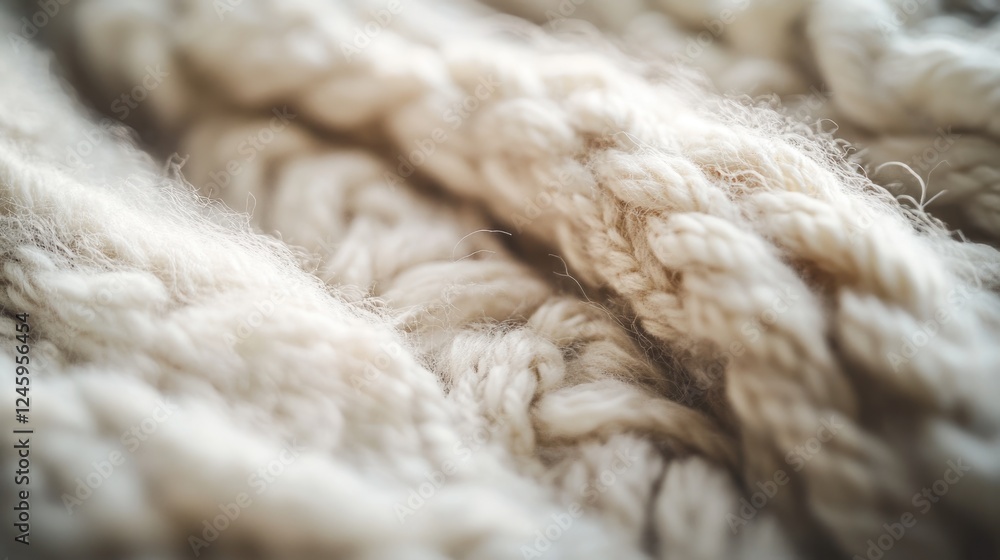 Poster close up of soft knitting yarn with textured fibers on a blurred background ideal for design element