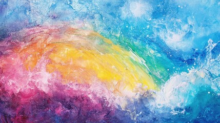 Fototapeta premium Abstract acrylic painting with vibrant rainbow hues and dynamic brushstrokes on canvas