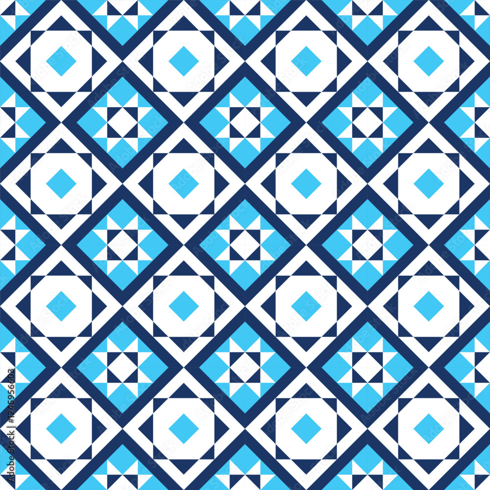 Poster vibrant and dynamic seamless pattern featuring a repeating geometric design in a bold color palette 