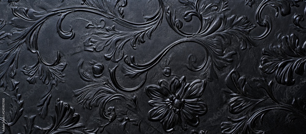 Poster elegant black textured wallpaper with intricate floral patterns for use in design and decor projects