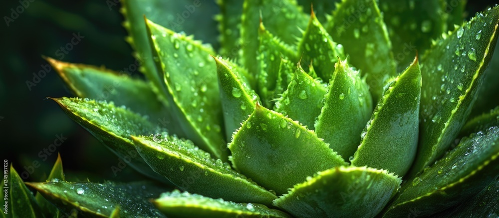 Poster close up of succulent cactus plant with droplets showcasing lush greenery against a clean background