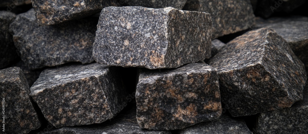 Poster granite stones piled together showcasing texture and color variations with blank area for customizab