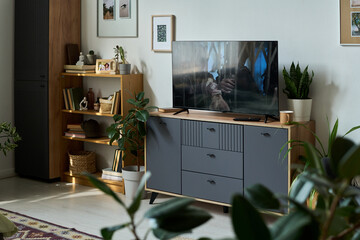 Living Room With Horror Movie On TV Screen