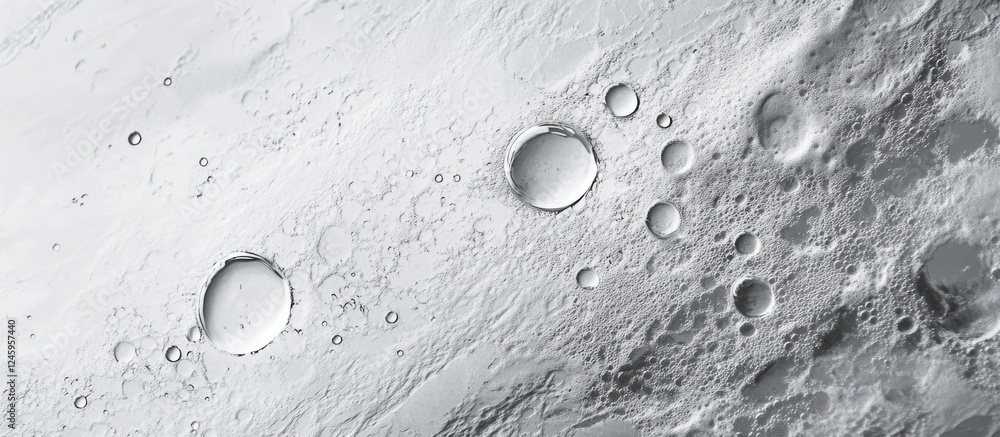 Poster desaturated closeup of calm water surface with texture bubbles and splashes creating a serene abstra