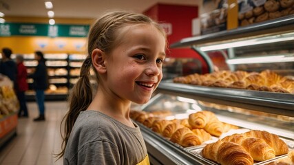 Joyful moments of a girl enjoying fresh pastries while kids play nearby in a lively bakery on a sunny afternoon