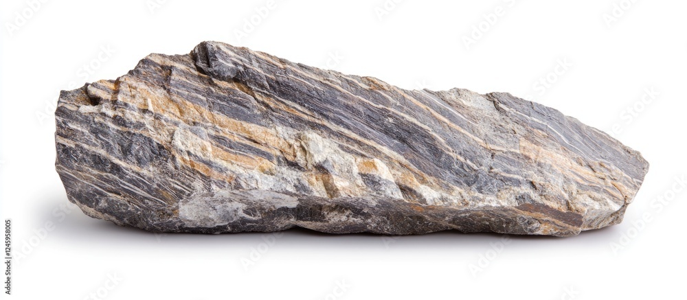 Poster gneiss rock specimen isolated on white background showcasing unique metamorphic textures and pattern