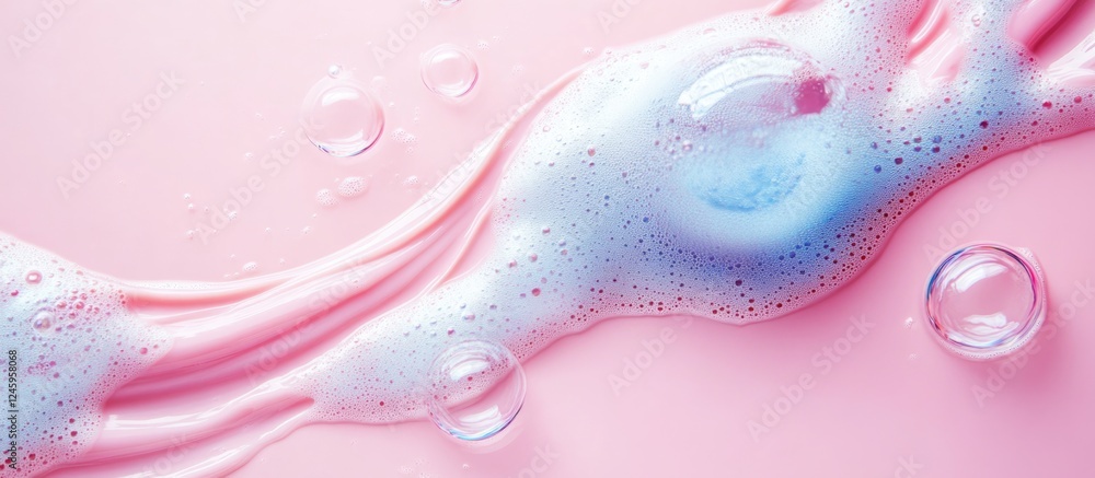 Aufkleber cosmetic gel smear with bubbles on pink background for skincare branding and product promotion with 