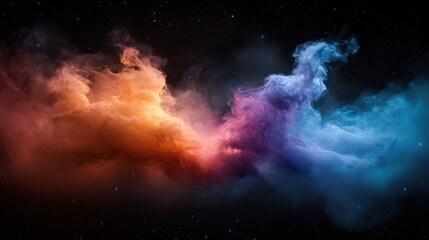 Obraz premium An enchanting scene of colorful nebulae blends together, portraying a captivating fusion of orange, purple, and blue hues capturing the imagination and inspiration of cosmic energy.