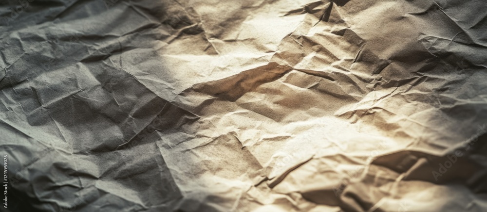Poster Textured crumpled paper background showcasing shades of light and shadow for artistic or design applications.