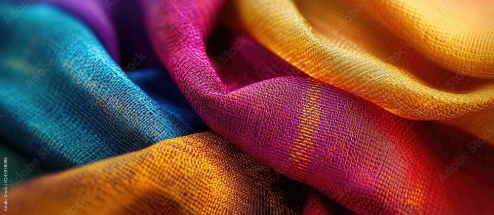 Poster Vibrant Macro Abstract Background of Colorful Textiles in Soft Drapes Ideal for High-Quality Prints and Artistic Projects