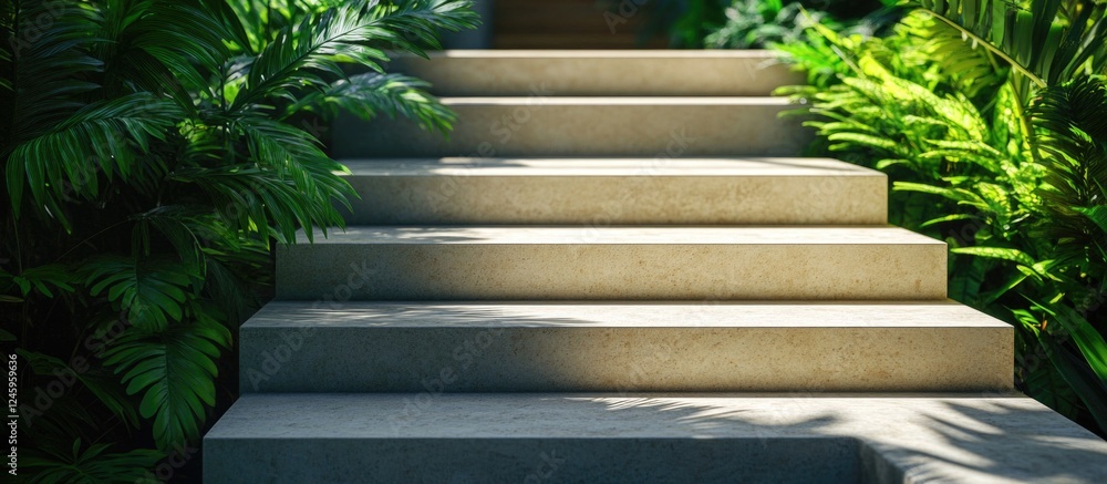Aufkleber concrete steps leading through lush greenery creating a serene and inviting walkway in a natural set