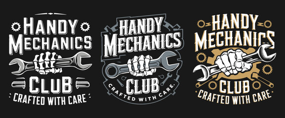 Obraz premium Handy Mechanics Club T-Shirt Design - Crafted with Care Featuring Bold Graphics of Wrenches and Tools, Perfect for Mechanics and DIY Enthusiasts Who Love Their Craft