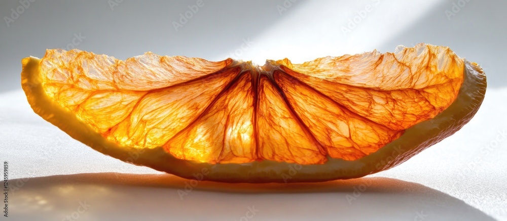 Poster macro photograph of a backlit orange slice highlighting its delicate texture and vibrant color in is