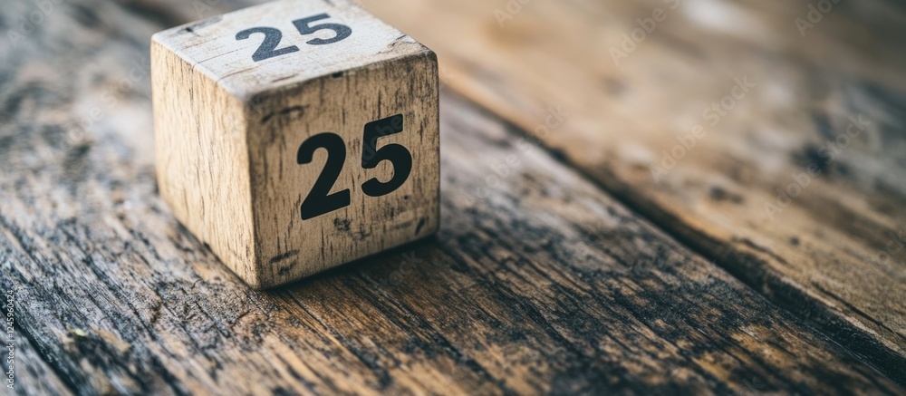 Aufkleber Wooden calendar cube displaying January 25 resting on rustic wooden surface in natural light setting