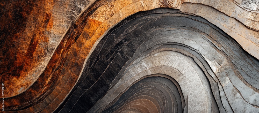 Poster abstract layers of textured wood and stone with warm earthy tones creating a visual depth and natura