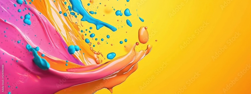 Poster colorful splash of paint creating a dynamic background with ample space for advertising text and sho