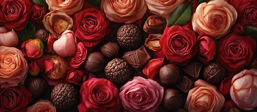 National Truffle Day celebration with an elegant arrangement of chocolates and vibrant roses creating a luxurious atmosphere of indulgence - Powered by Adobe
