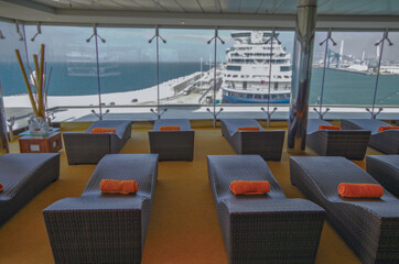 Thermal suite relaxation loungers chairs in clean modern design in spa or wellness thermal suite...