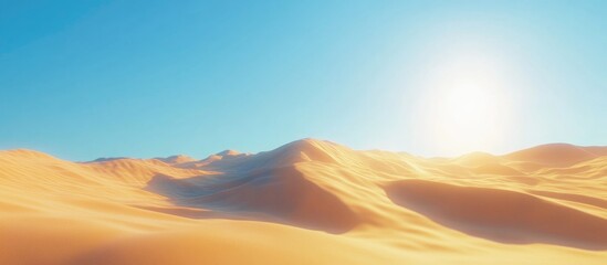 Fototapeta premium Golden Sand Dunes Under Bright Blue Sky at Sunset Nature Landscape