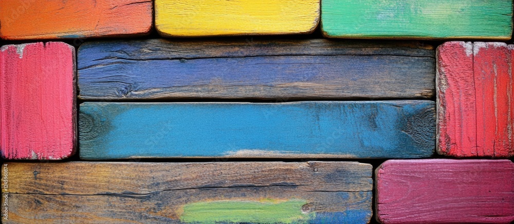 Poster Vibrant Colorful Wooden Blocks Arranged in a Pattern with Blank Space for Custom Text or Messages