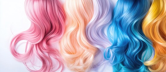 Vibrant Colored Wigs Displayed in Beauty Shop with Clear Space for Advertising or Promotional Text