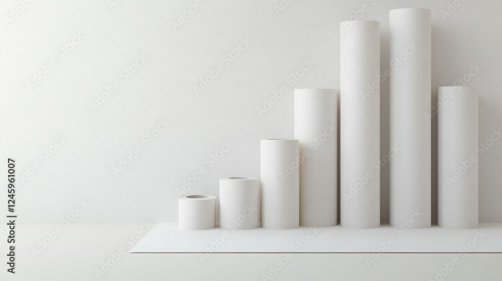 Poster display of rolled empty paper sheets in storefront featuring ample copy space for custom text and cr