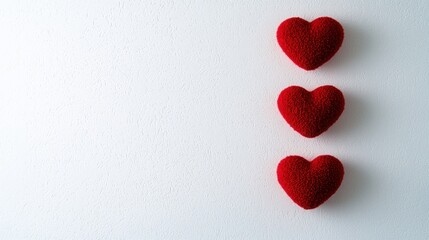 Fototapeta premium Three Red Hearts: A minimalist arrangement of three vibrant red hearts against a neutral background. This image is perfect for showcasing love, affection.