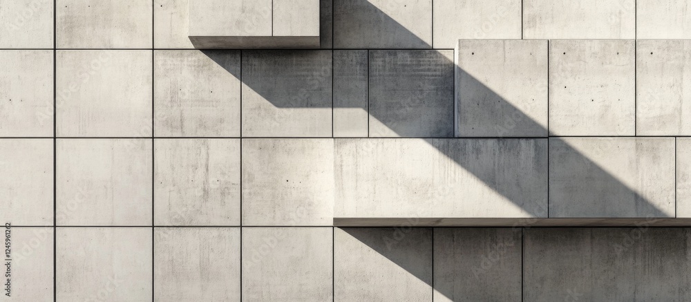Poster Concrete wall and floor with geometric patterns and shadows creating a modern industrial aesthetic for backgrounds or design projects