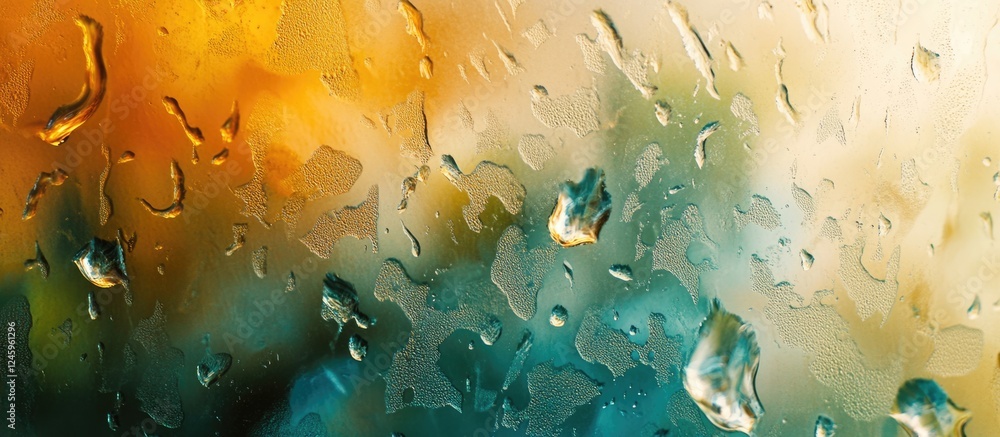 Poster colorful blurred raindrops on window glass with an artistic abstract background effect capturing the