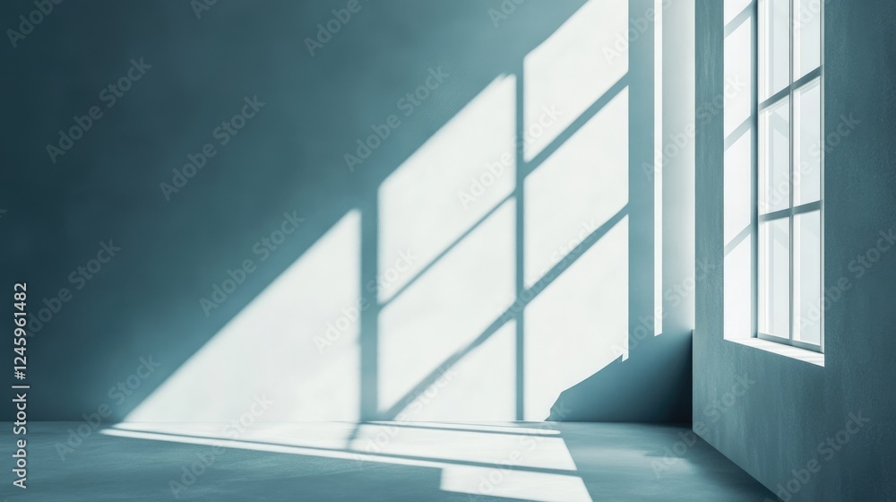 Leinwandbilder Modern office interior mockup with large windows casting shadows, ideal for displaying design concepts and text.