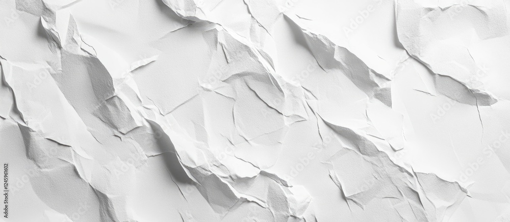 Leinwandbilder Textured crumpled white paper background creating a sense of depth and dimension suitable for design or artistic applications.