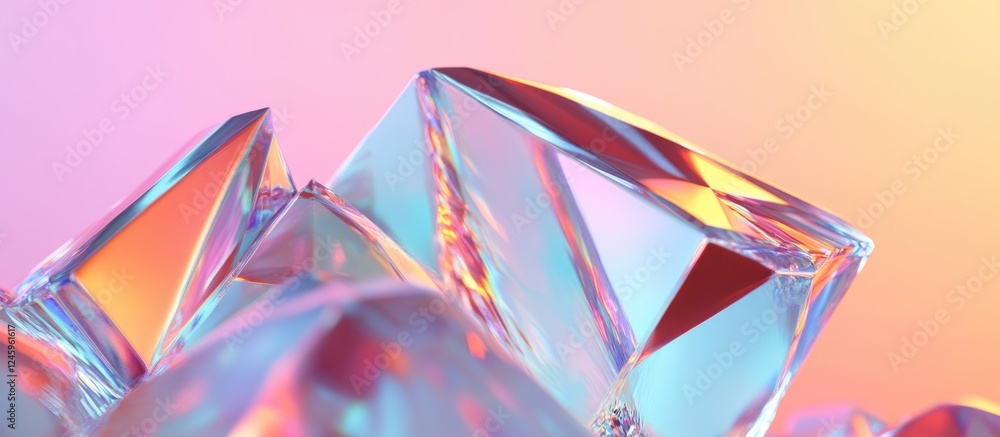 Poster vibrant close-up of multifaceted crystal diamonds reflecting light with a colorful gradient backgrou
