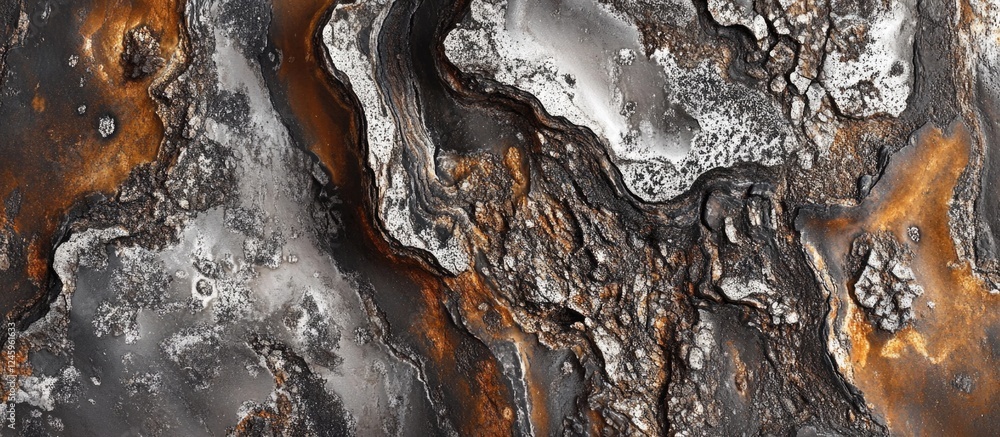 Poster abstract close-up of textured tree bark featuring unique spots and color variations in shades of gra