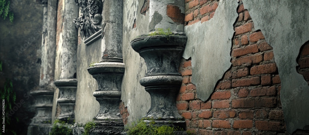 Poster aged wall with decorative columns ideal for background textures and architectural visuals
