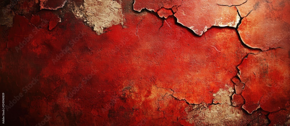 Aufkleber weathered red wall with cracks and texture creating a striking grunge abstract background for artist
