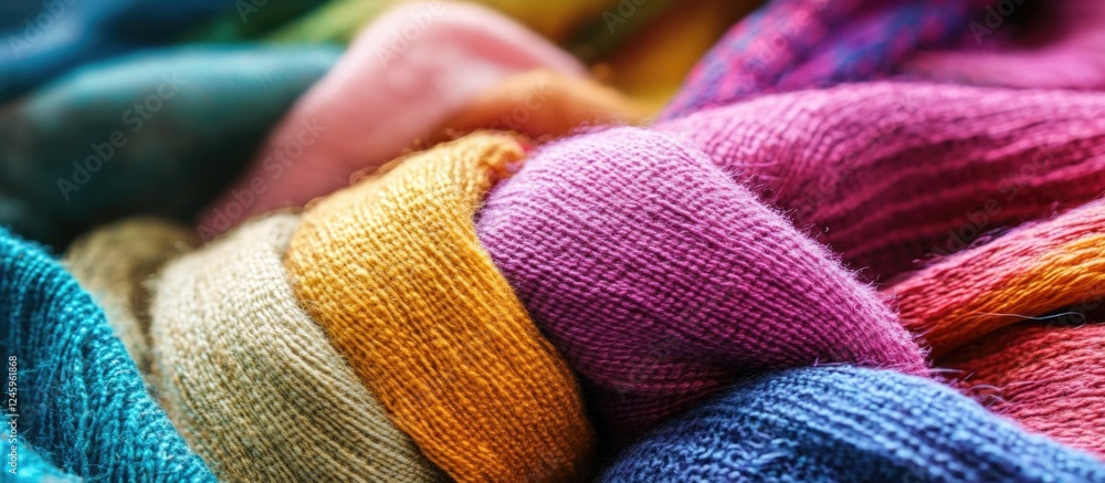 Poster intertwined colorful threads creating a vibrant and textured fabric background ideal for textile des