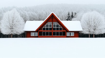 A picturesque winter wonderland with snow-covered trees and a cozy cabinphotorealistic portrait, 