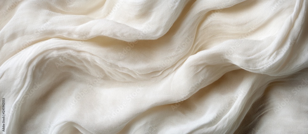 Poster Elegant crumpled white fabric texture background perfect for design and textile projects showcasing softness and subtlety in visual art