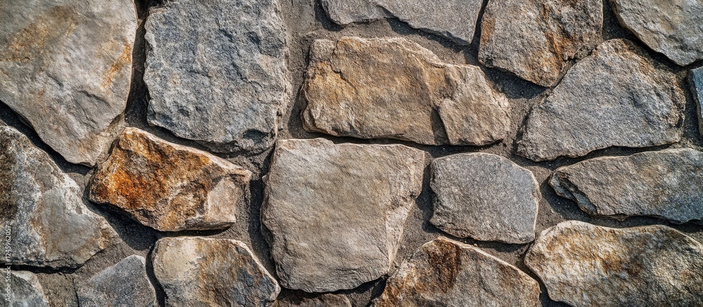 Poster natural stone wall texture with irregularly shaped rocks in earthy tones perfect for architectural d