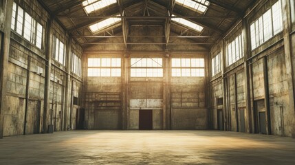Atmospheric warehouse interior with natural light and ample empty space ideal for contemporary dance performances and creative projects.