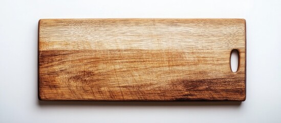 Natural wooden cutting board on a clean white background ideal for culinary presentations and food photography.
