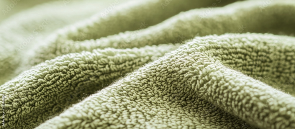 Poster detailed close-up of soft green towel fibers showcasing texture and depth in fabric craftsmanship.