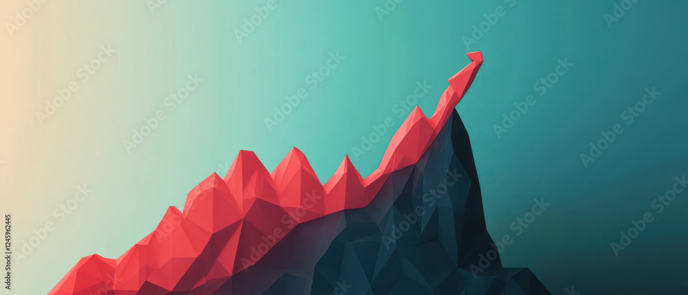Poster emerging growth curve represented in 3d like financial chart, showcasing dynamic upward trend with s