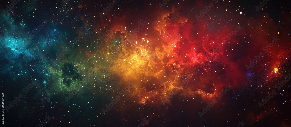 Poster vibrant cosmic fireworks texture in a stunning nebula background featuring a blend of colors and sta