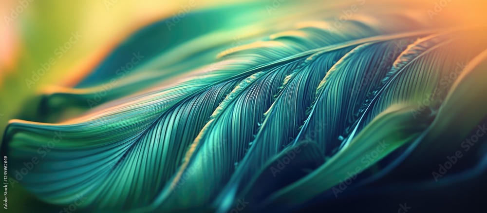 Poster close-up view of vibrant green leaf texture with shallow depth of field highlighting intricate patte