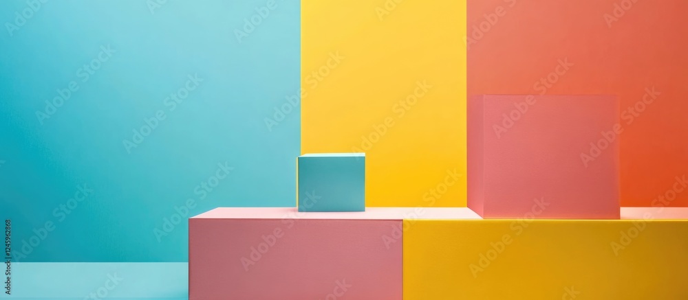 Aufkleber Colorful geometric product display with clear empty space for text and design elements in vibrant hues ideal for marketing and advertising.